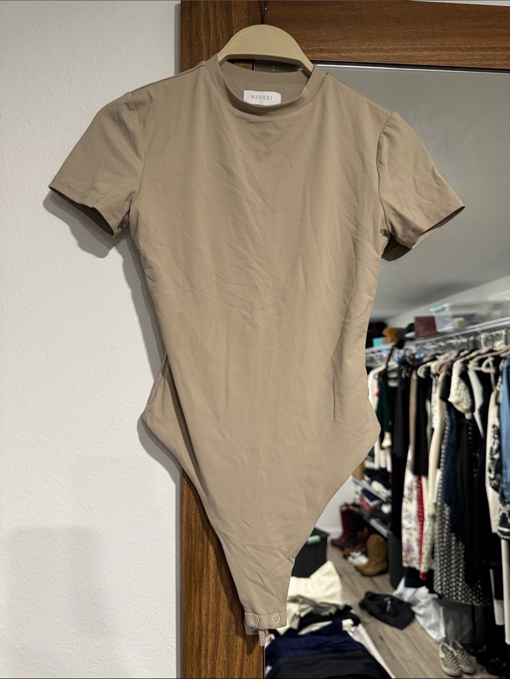 Meshki Basics Taupe Short Sleeve Bodysuit